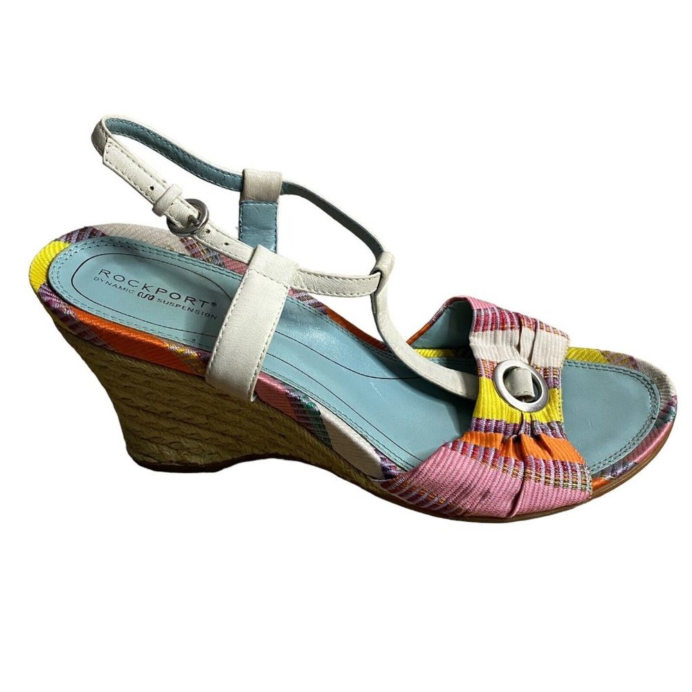 Rockport Multicolor Striped Wedge Sandals with White Straps